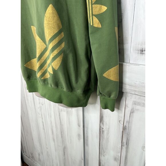 MENS ADIDAS GREEN GOLD METALLIC ALLOVER TREFOIL LOGO PULLOVER SWEATSHIRT S? - Picture 5 of 14